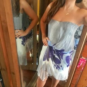 Strapless asymmetrical flowy dress